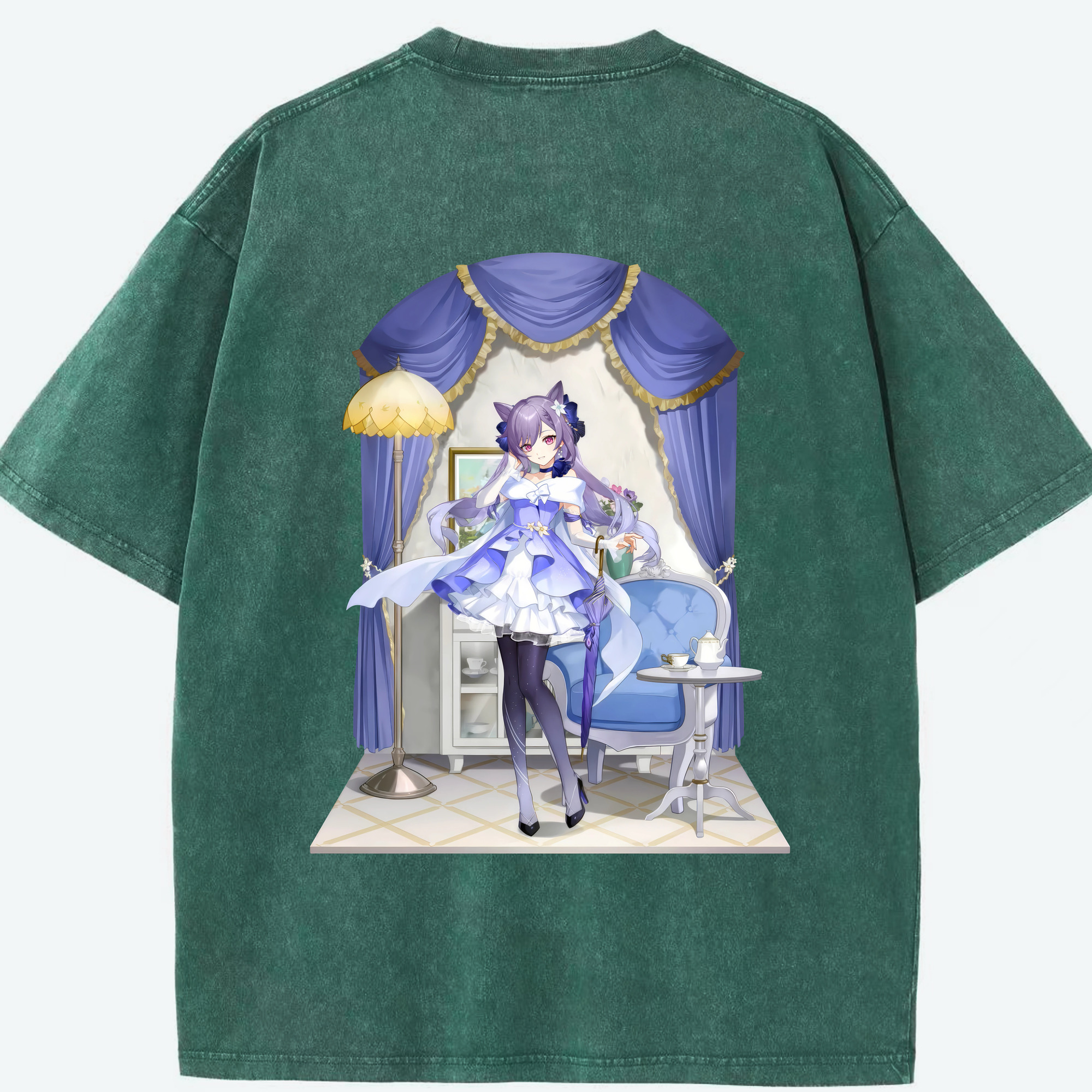 げんし神 刻晴 こくせい genshin Kokusei 綿100% ヴィンテージ風 半袖Tシャツ（背面プリント）
